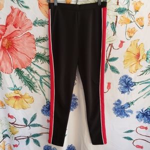 Red and White Striped High Waist Leggings